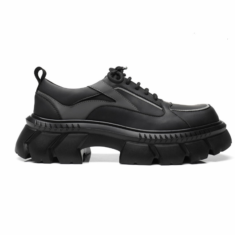 Derby with Big Toe Design, Thick Sole, Reflective Black, Height Increasing, British Style, Casual