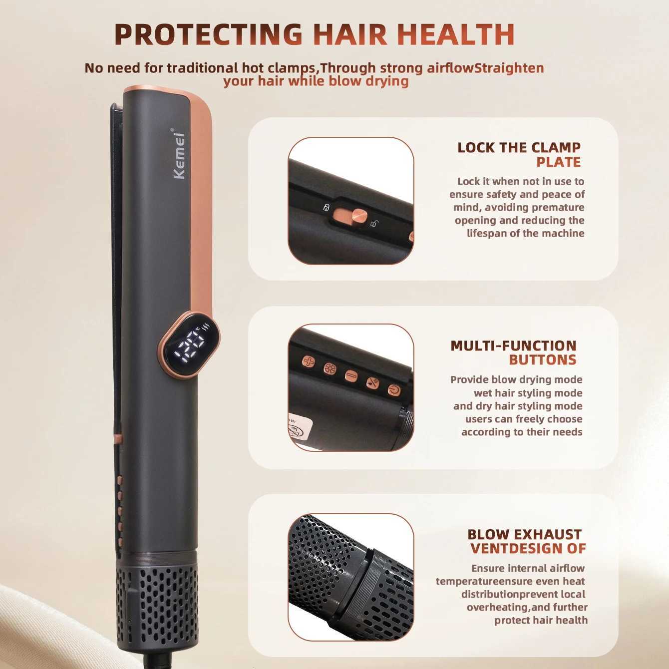 Kemei Steam Hair Straightener Professional Ceramic Vapor Flat Iron LED Display 250 Fast Heat Argan Oil Treatment Hair Care Tool W250814