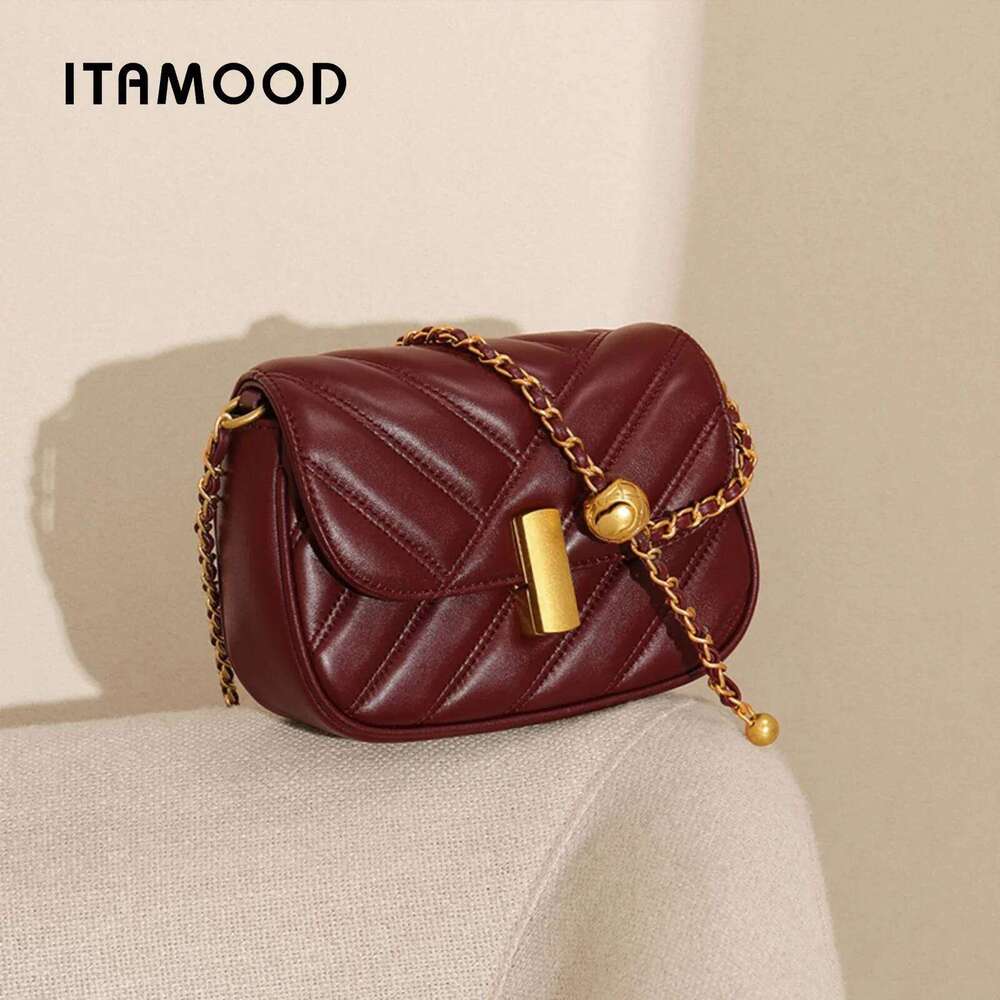 ITAMOOD Leather Quilted Bag, Chain Shoulder Handbag, Stripe Crossbody Bag