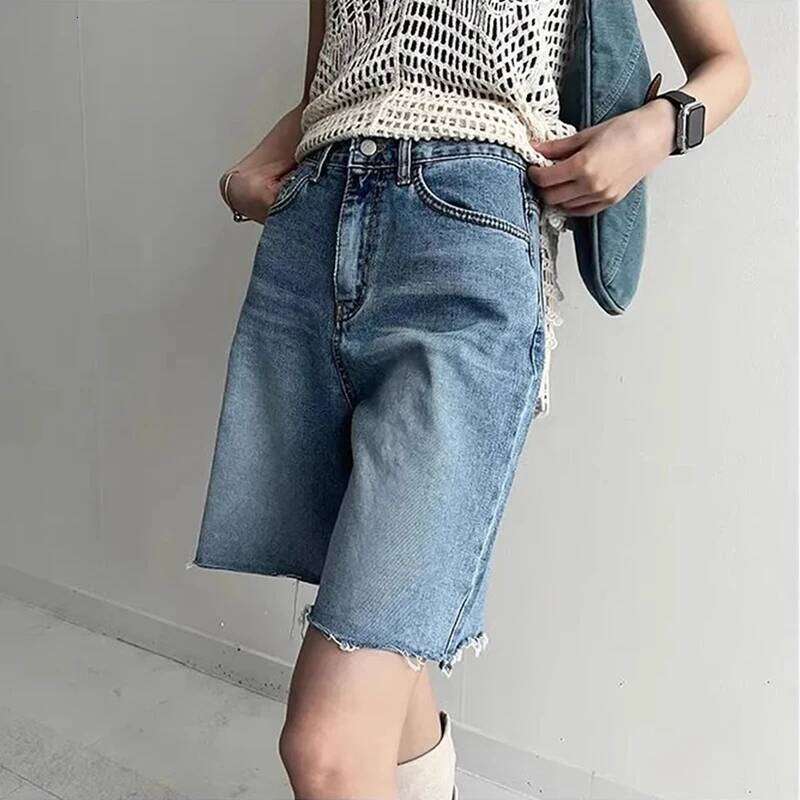 High Waist Wide Jeans Women's Summer New Sle Loose Fit Distred Straight Leg orts Casual Blue Denim Pants