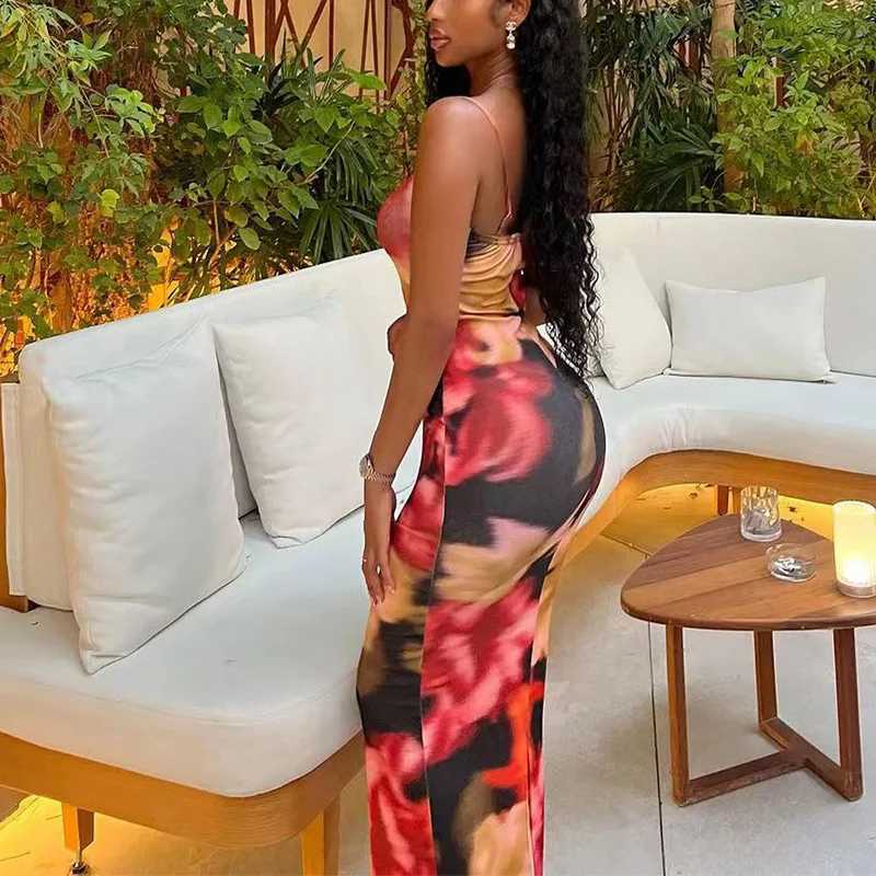 Women Sexy Summer Sling Dress Vintage Sleeveless Backless Flower/Leopard Print Bodycon Long Dresses for Cocktail Party Clubwear XJ250814