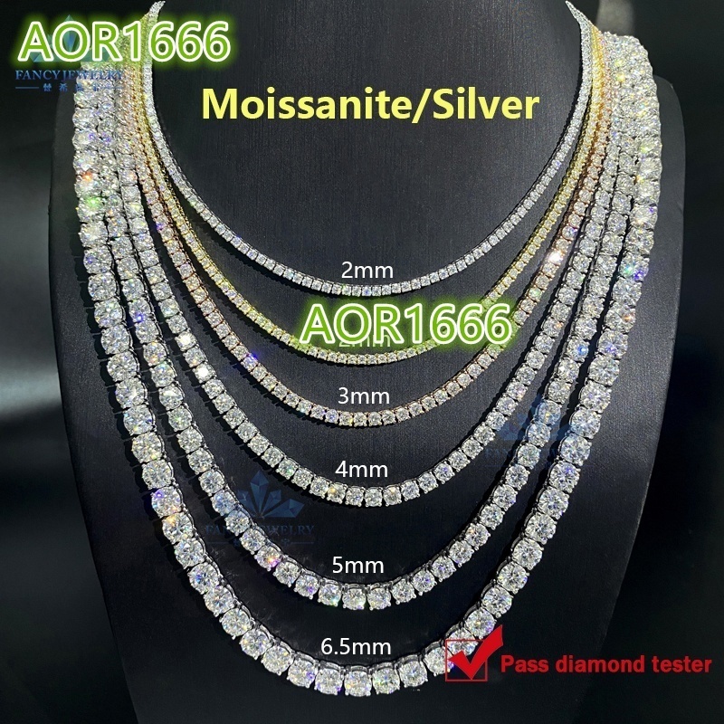 Cheapest Price Hip Hop 925 Sterling Silver 2mm 3mm 4mm 5mm 6mm VVS Moissanite Diamond Necklace Moissanite Tennis Chain