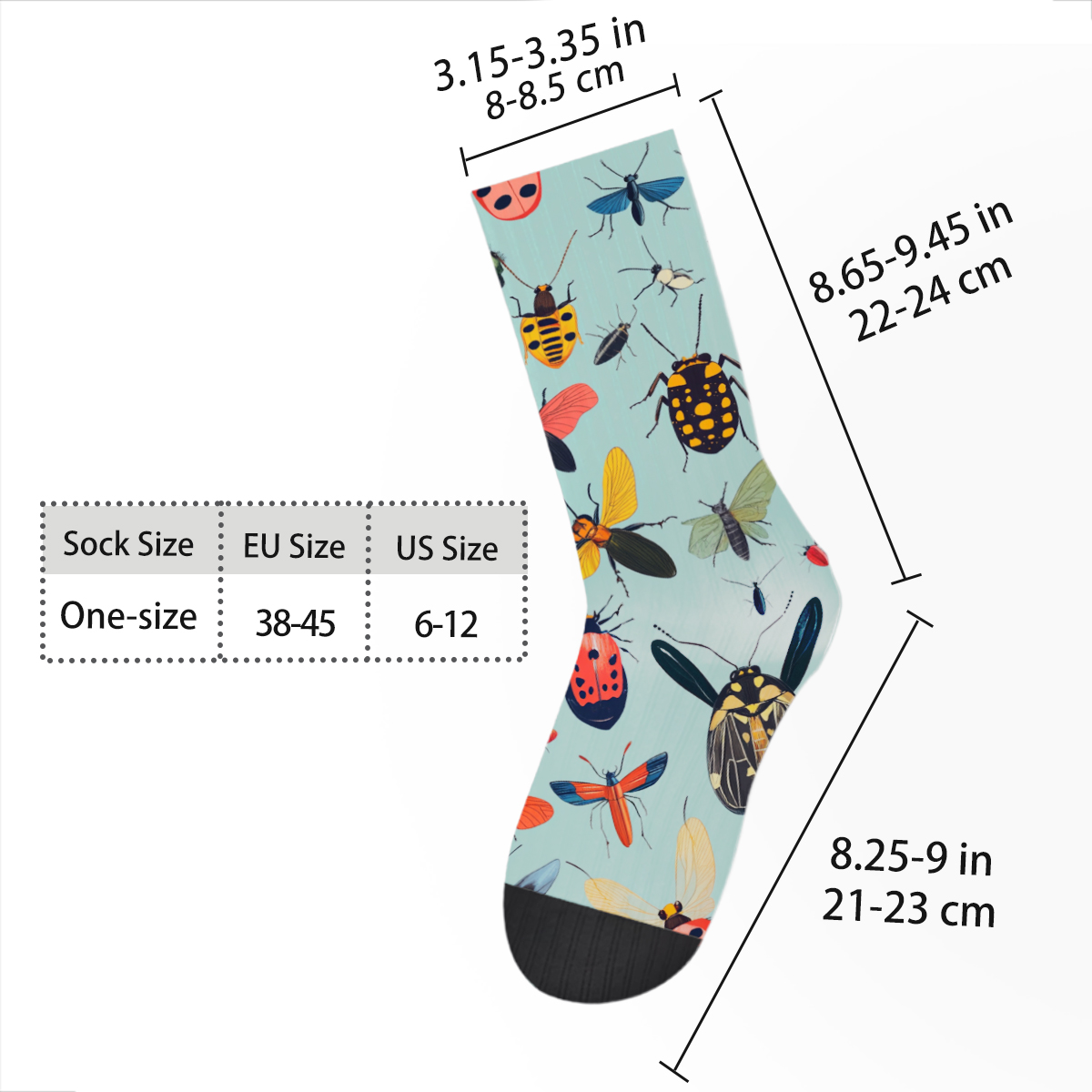 Colorful Insect Pattern Unisex Tube Designer Socks C146