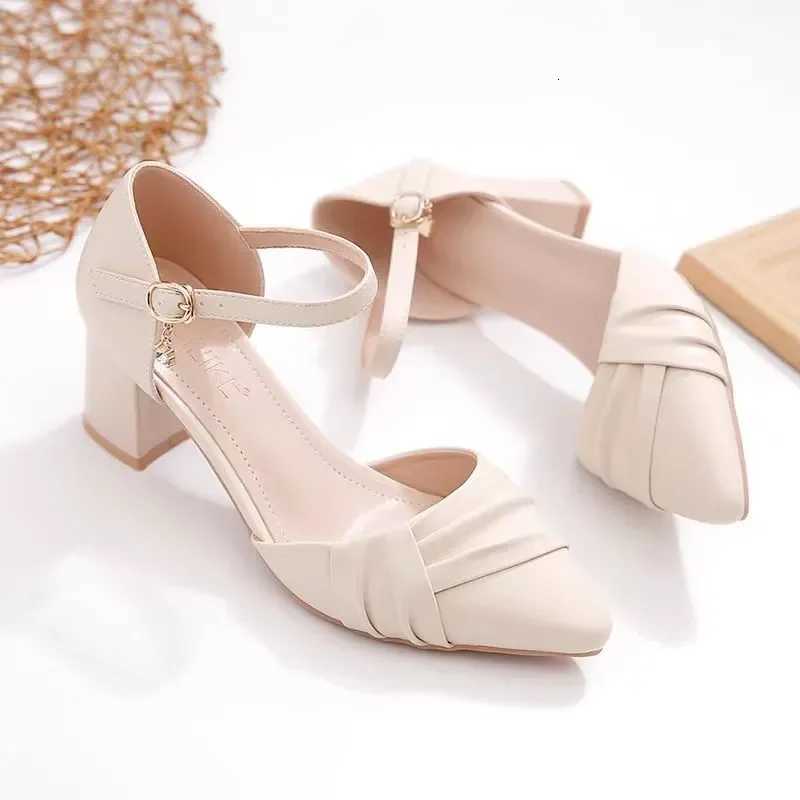 Womens Shoes Lady Cute Pointed Toe Beige Office Career Work Pumps Women Fashion Buckle Strap Spring Summer Heel Shoes GA323 W250814