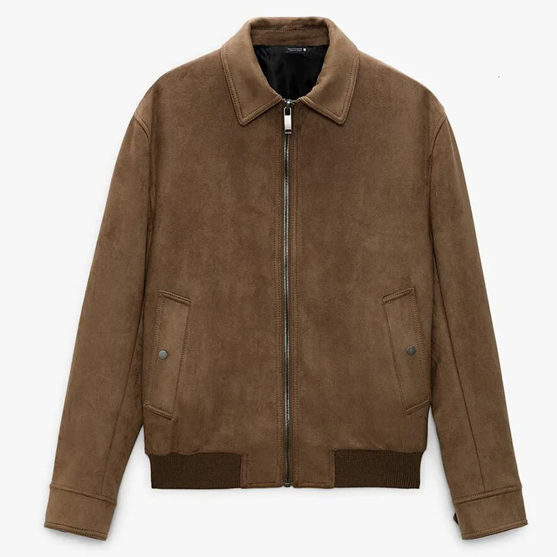 Spring Autumn Mens Faux Suede Lapel Jacket Casual Fashion Zipper Coat High Quality Suede Jackets 250808