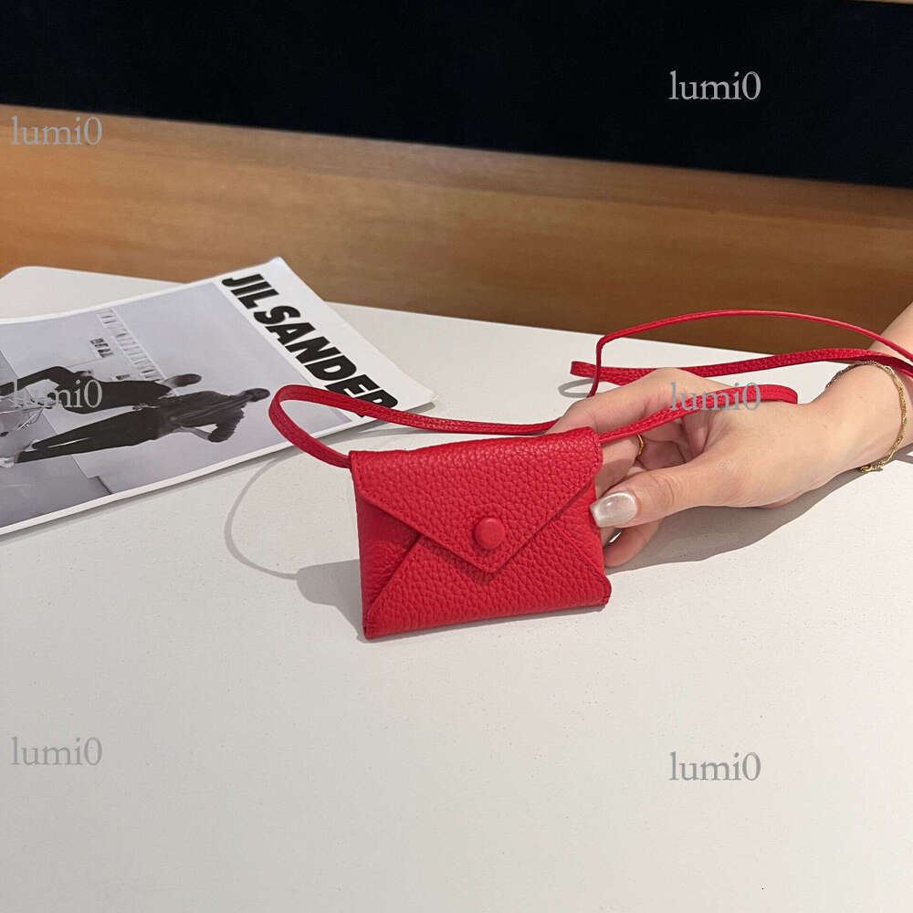 New Coin Purse Top Layer TC Envelope Waist Neck Bag Niche Mini Belt Genuine Leather Card Holder