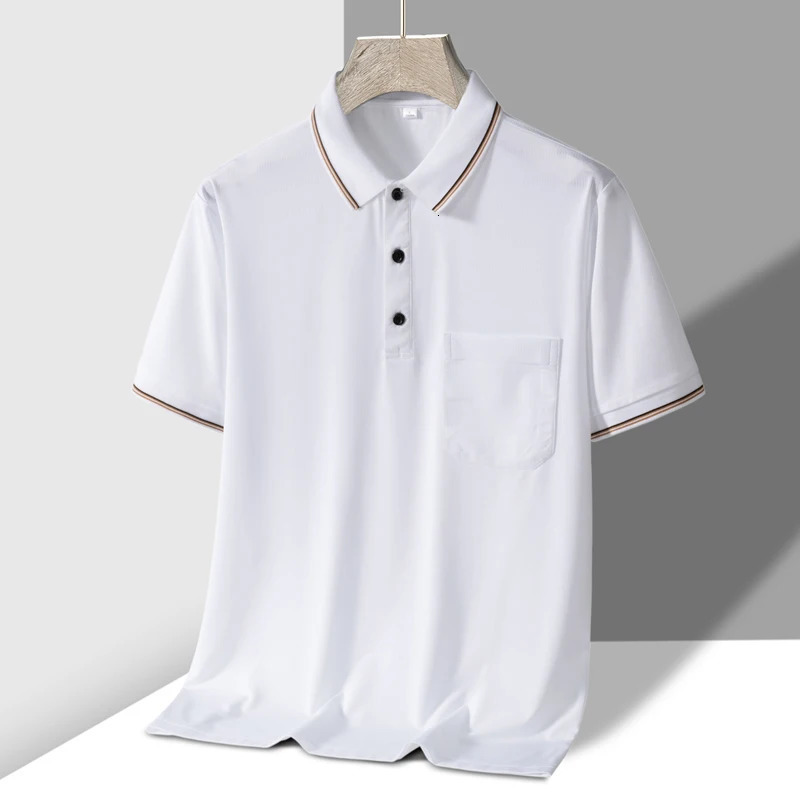 TFETTERS Polo Mens Tshirt for Dady Short Sleeve Turn Down Collar Business Anti-wrinkle Real Pocket Polo Shirt Man 250813