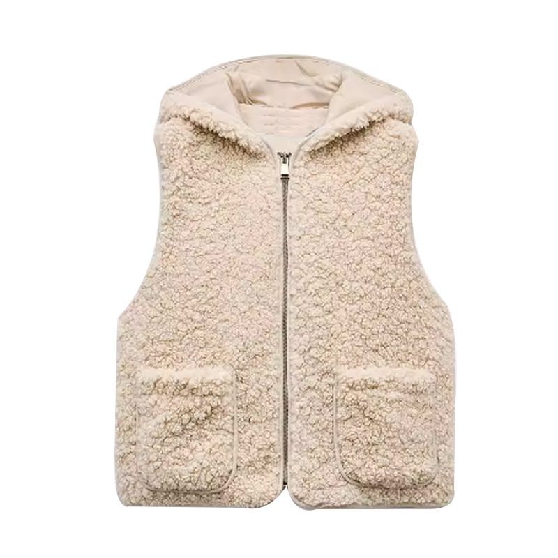 European and American temperament gentle hooded sleeveless fleece vest for women