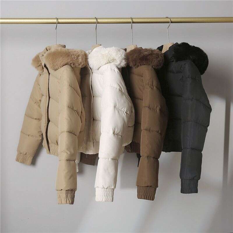 Winter Hooded Cotton Clothes For Women Solid Color Thickened Warm Short Padded Jacket Korean Loose Long Sleeved Quilted Coat