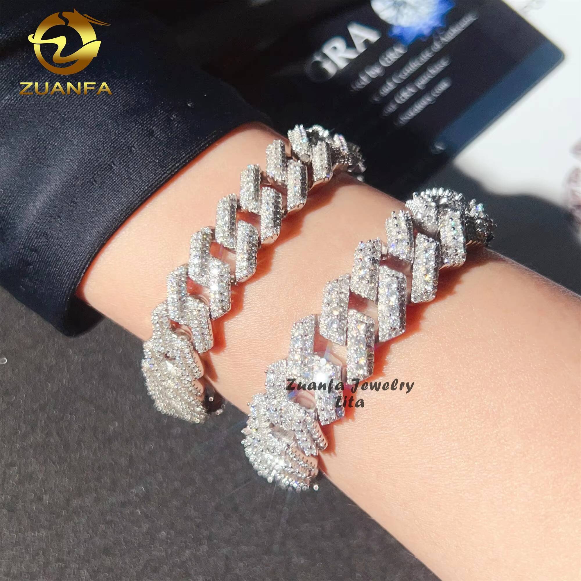 Pass Diamond Tester Hip Hop Jewelry Bling Iced Out 13mm 15mm Men 925 Sterling Silver Moissanite Cuban Link Chain Bracelet