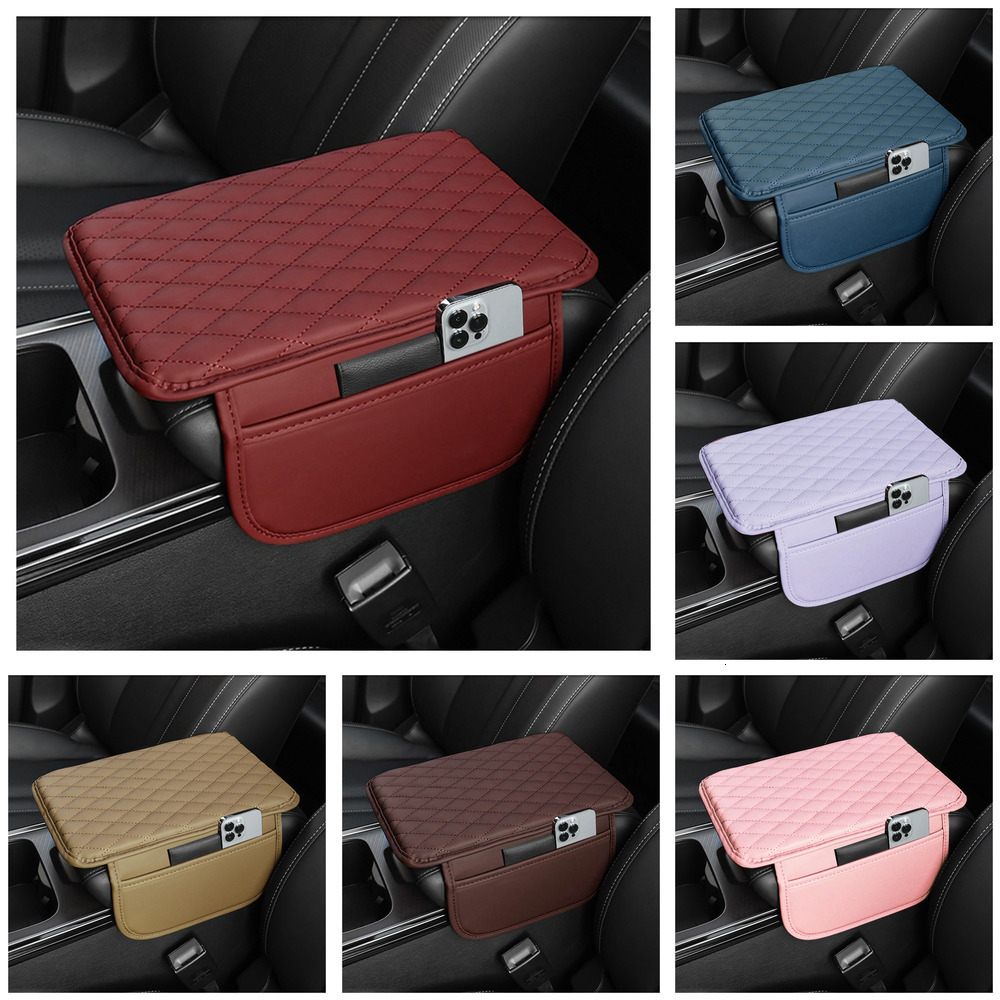 Upgraded Center Console Cover Microfiber Leather Cover Cushion with 2 Bags Universal Armrest Storage Box Car Interior Accessories