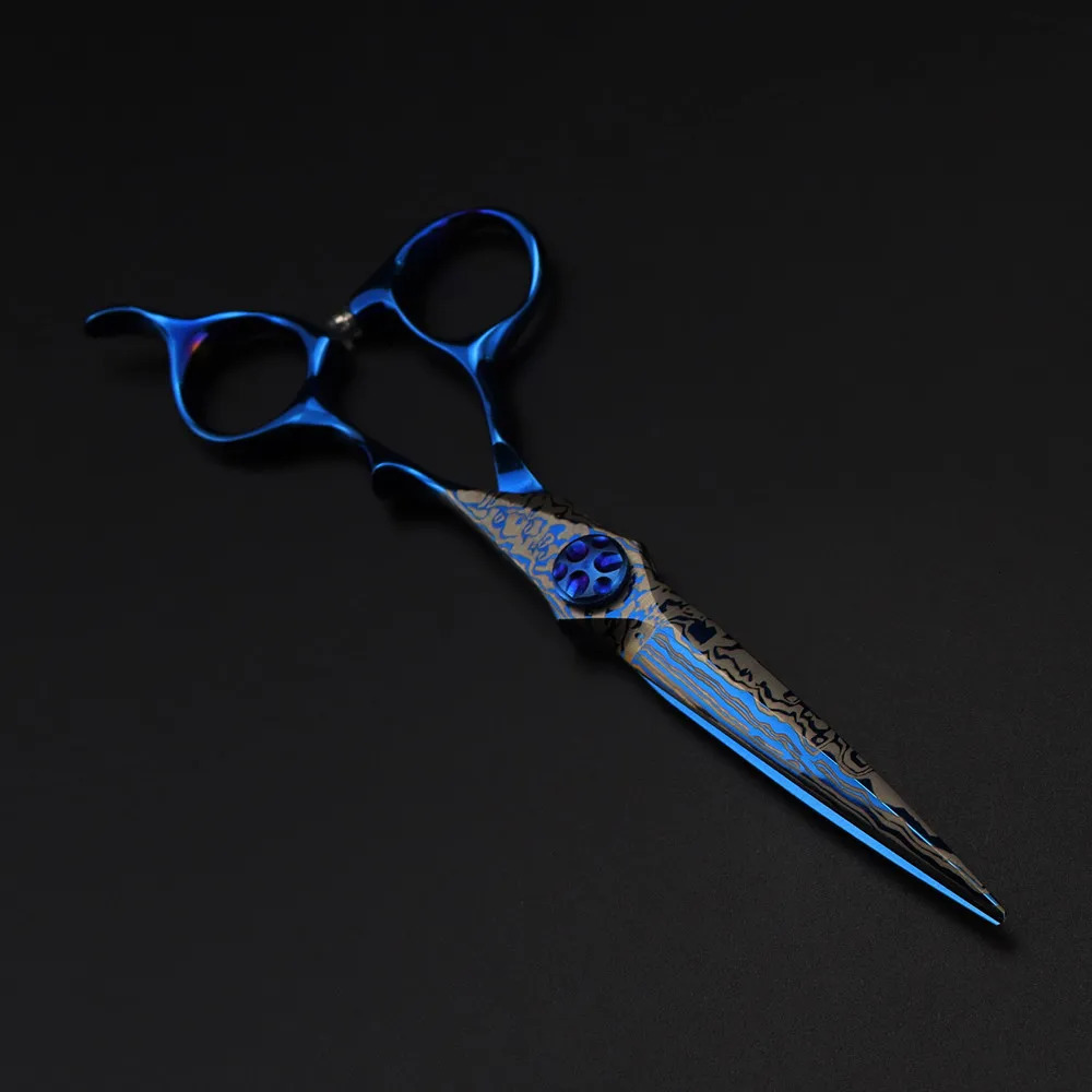 Professional 6 Blue Damascus hair cutting scissors Gem screw haircut thinning barber tools steel shears Hairdressing scissors 250812