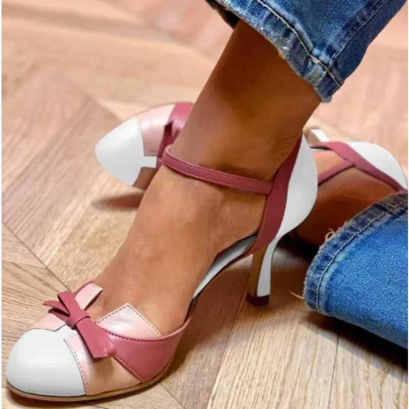 New Style Sweet Female Pumps Round Toe Small Heels 6cm Buckle Strap Bowknot Mixed Color Plus Size 34-43 Spring Dating Shoes W250814