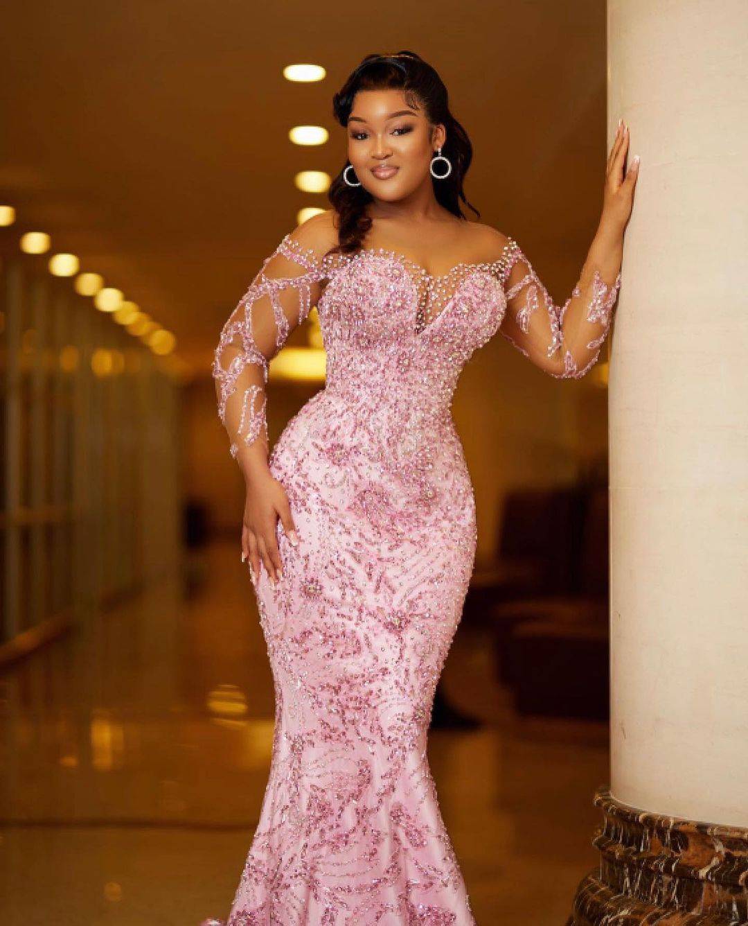 Exquisite Customized Mermaid Evening Dresses Long Sleeve Lace Appliques Prom Gowns Sequins Beadeds Plus Size Dresses