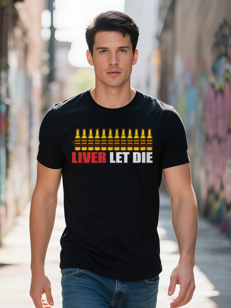 Men S Casual Beer Bottle Cap Graphic T Shirt LIVER LET DIE Funny Print Red Black Round Neck Tee Lightweight Summer