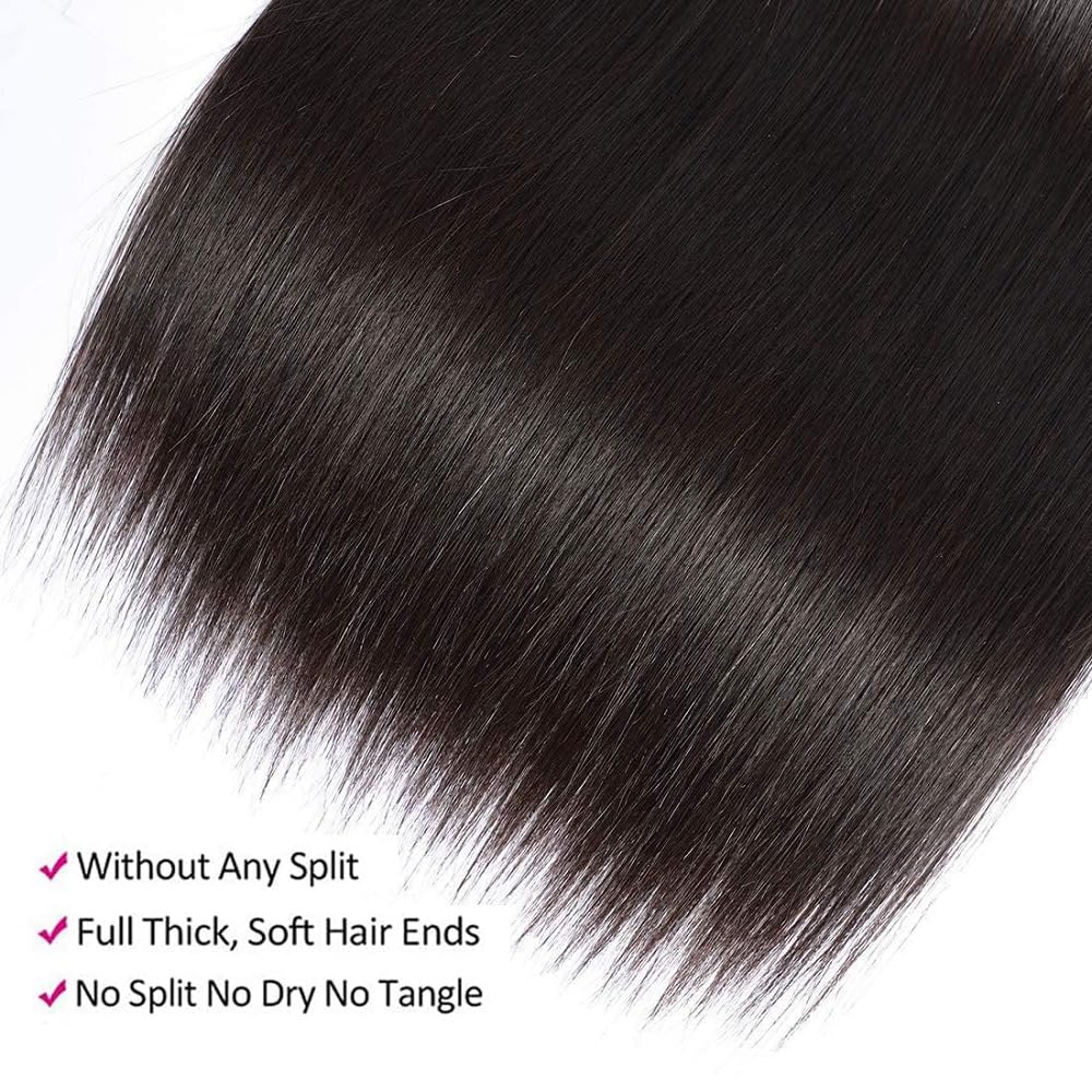 Brazilian Straight Human Hair Extensions - 100% Pure & Natural, 10a Grade, 3-Piece Bundle
