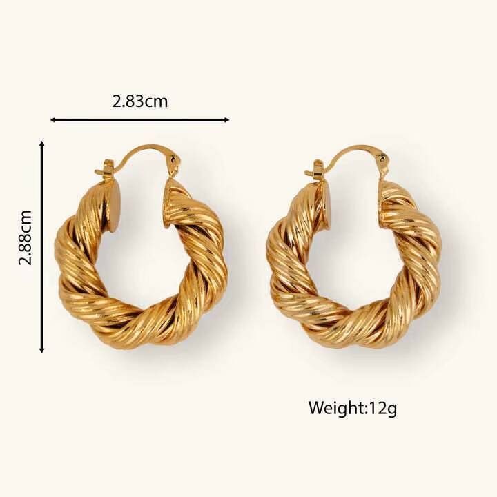 Personalized Exaggerated Twisted Hemp Rope Gold Plated Brass Hoop Earrings for Women Jewelry Wholesale