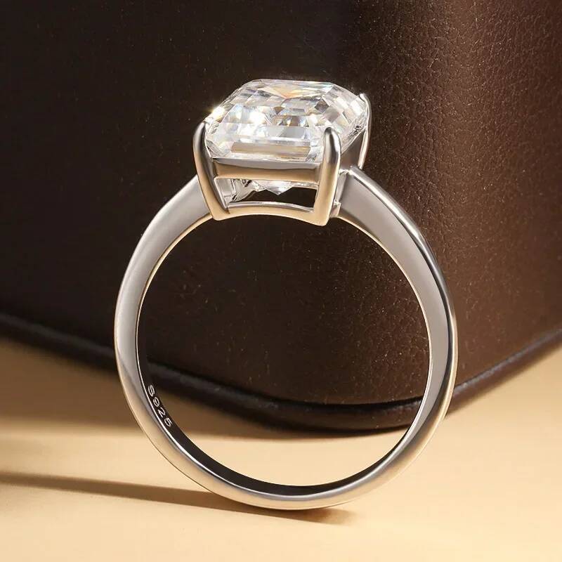 NKHOG 4CT Emerald Cut Moissanite Ring S925 Sterling Silver Solitaire Lab Diamond Wedding Band Rings Gift Jewelry GRA Certificate