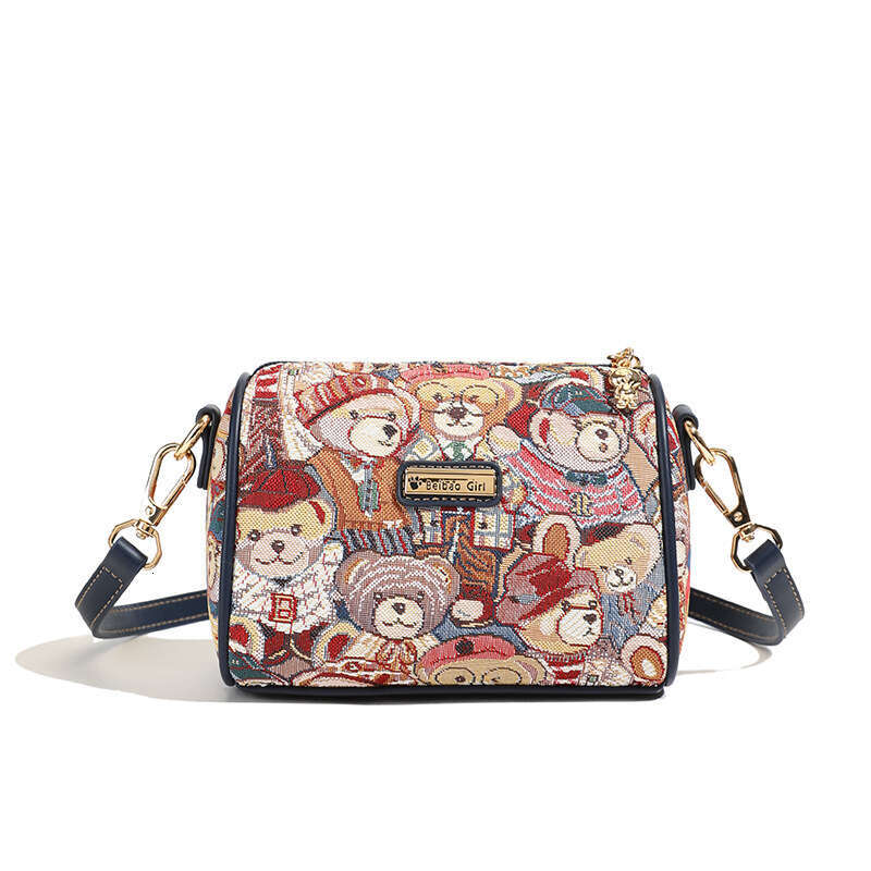New Product Beibao High-End Canvas Embroidered Bear Single Shoulder Crossbody Small Bag