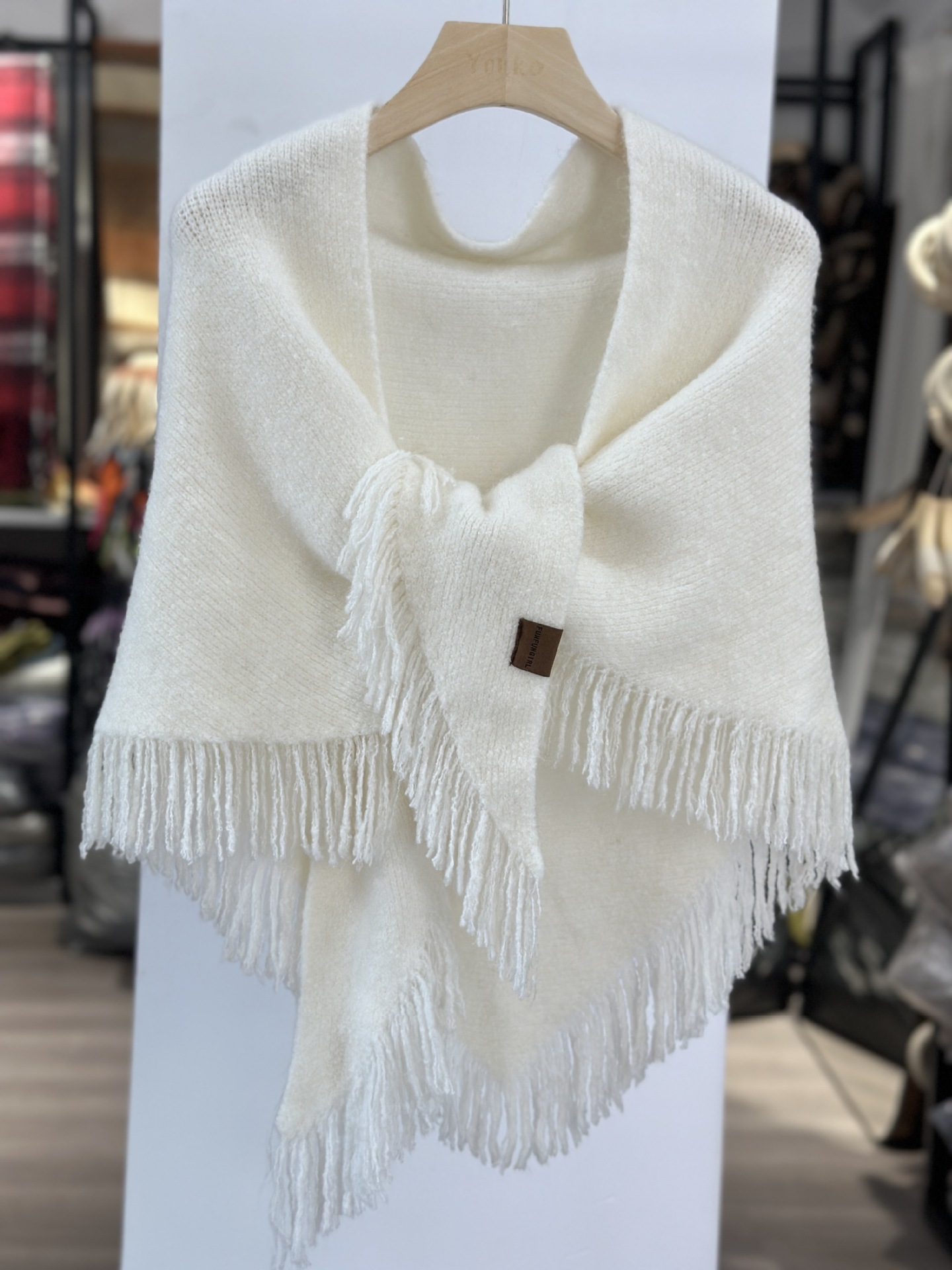 K1657 New autumn and winter high-end Korean versatile tassel thick warm outer wear triangle scarf knitted wool scarf shawl