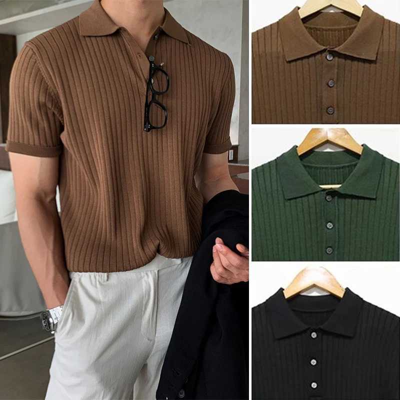 Men Knit Polo Shirts Casual Social T-Shirts Short Sleeve T Shirt Slim Solid Retro Tops Tees Korean Harajuku T Shirts Men Clothes XJ250804