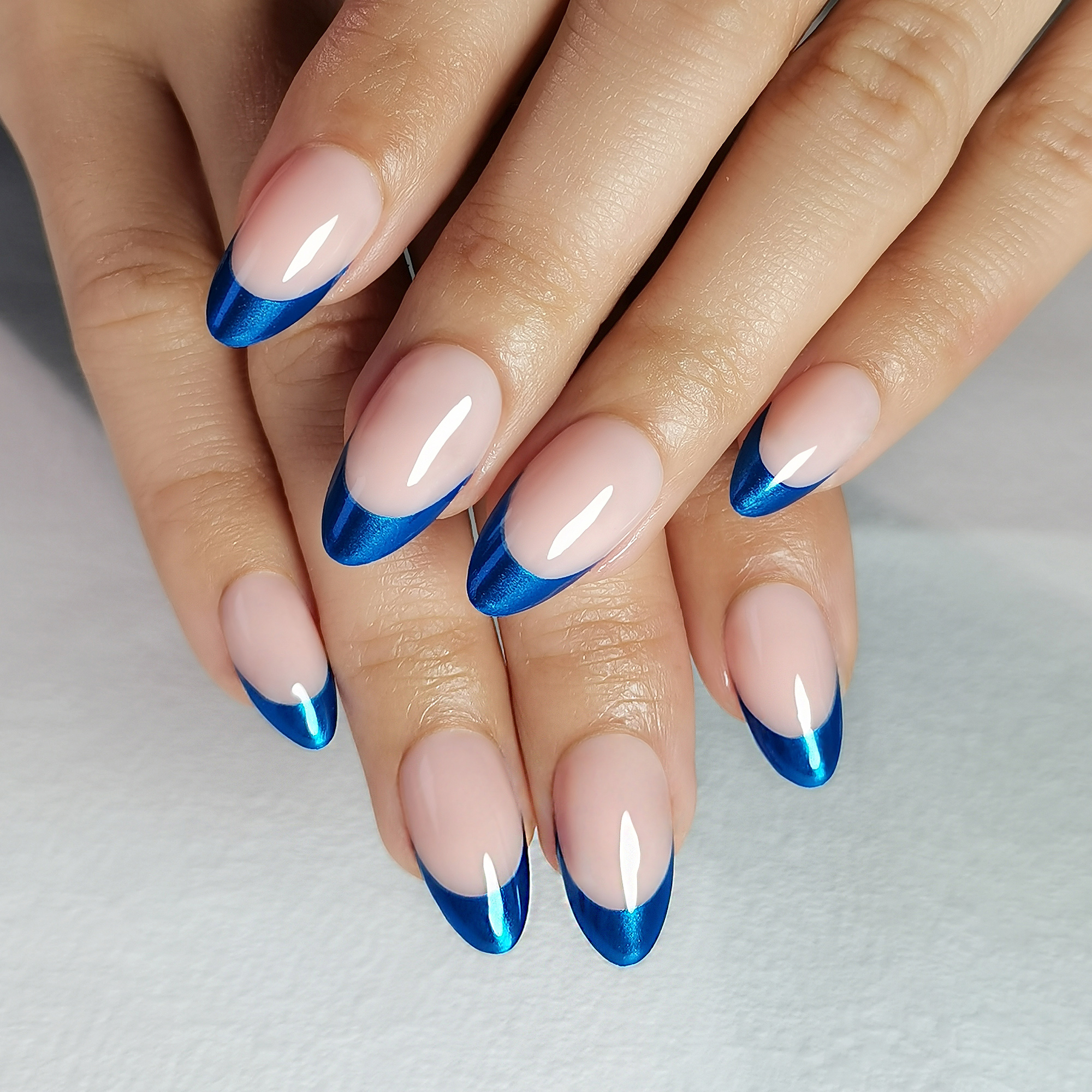 Bule French Acrylic Gel Tips for Manicure Set Includes Adhesive + Variety Packaged Collection