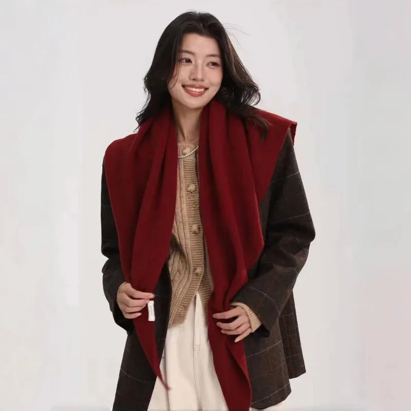 Fahion Women Scarf Autumn Winter Wool Blend Triangle Muffler Lady Shawl Korean Style Striped Thick Warm Wrap Female 250808