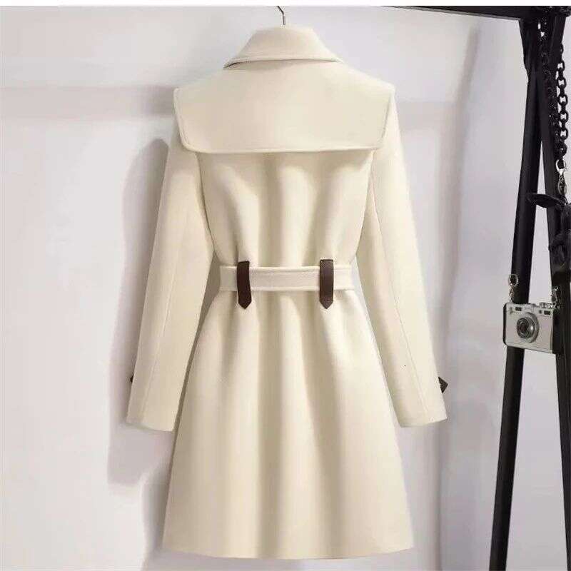 2023 New Autumn And Winter Wool Jacket Womens Clothing Woolen Coats Slim Belt Elegant Long Coat Female Beige Black