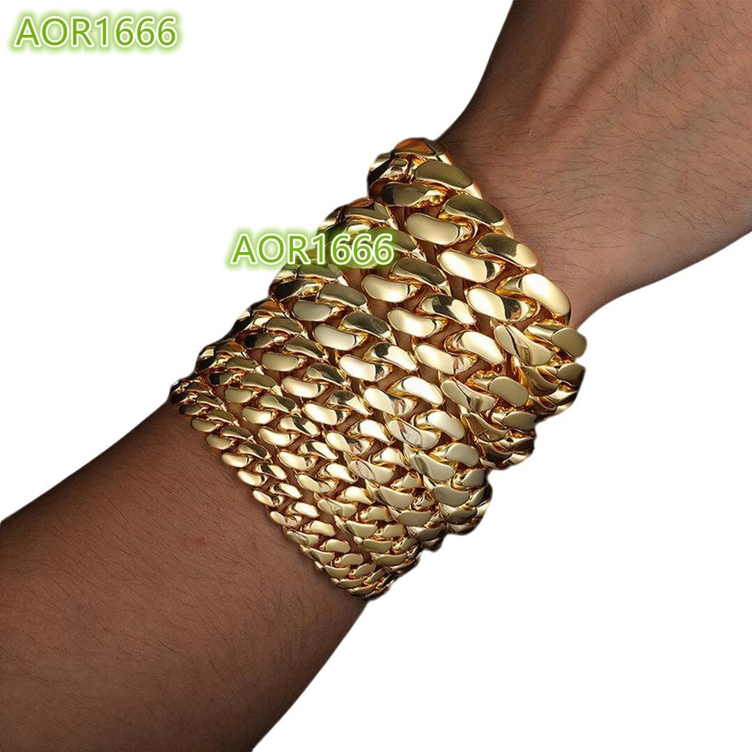 22mm-24mm Brass Cuban Link Chain Bracelet Necklace for Men Authentic 14K 18K Gold Plating Mens Miami Cuban Chains