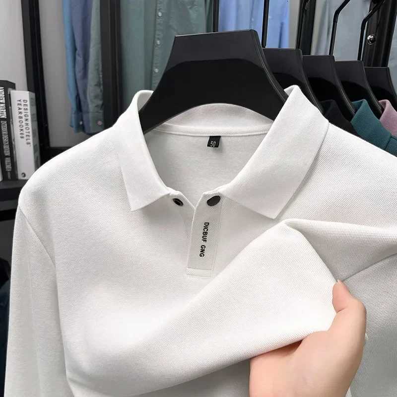 Spring and Autumn New Double-sided Beaded Long-sleeved T-shirt with Single Button Business Casual Mens Polo ShirtXJ250804