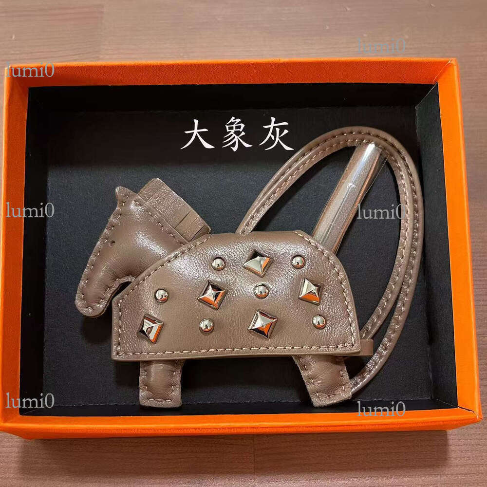Personalized Rivet Genuine Leather Pony Charm Keychain Bag Decoration Gift Tassel Car Rearview Mirror Pendant