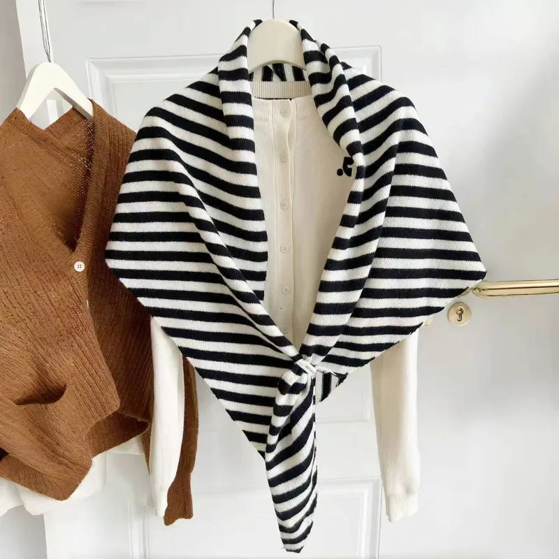 Fahion Women Scarf Autumn Winter Wool Blend Triangle Muffler Lady Shawl Korean Style Striped Thick Warm Wrap Female 250808