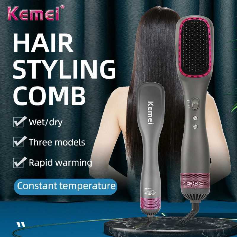 Kemei Fast Heating Comb Hair Straightening Brush Curling Iron Styler Electric Comb Straightener Multifunctional Comb EU Plug W250814