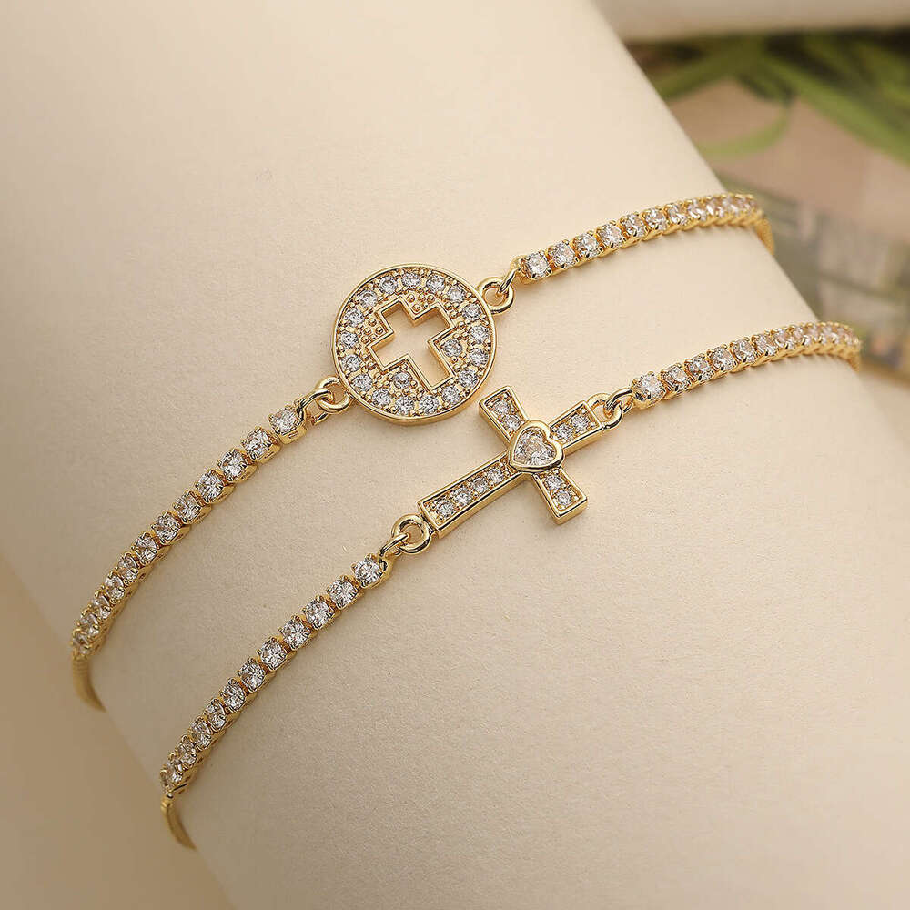 Hot-Sell Designer Niche Light Copper Gold-Plated Zircon for Women Cross Bracelet INS Simple Jewelry High-End
