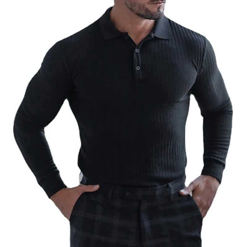 Autumn Knitted Long Sleeve Polo Shirt Men Spring Sports Polos Gym Clothing Fitness Workout Skinny T-shirt Bodybuilding Tee Shirt XJ250804