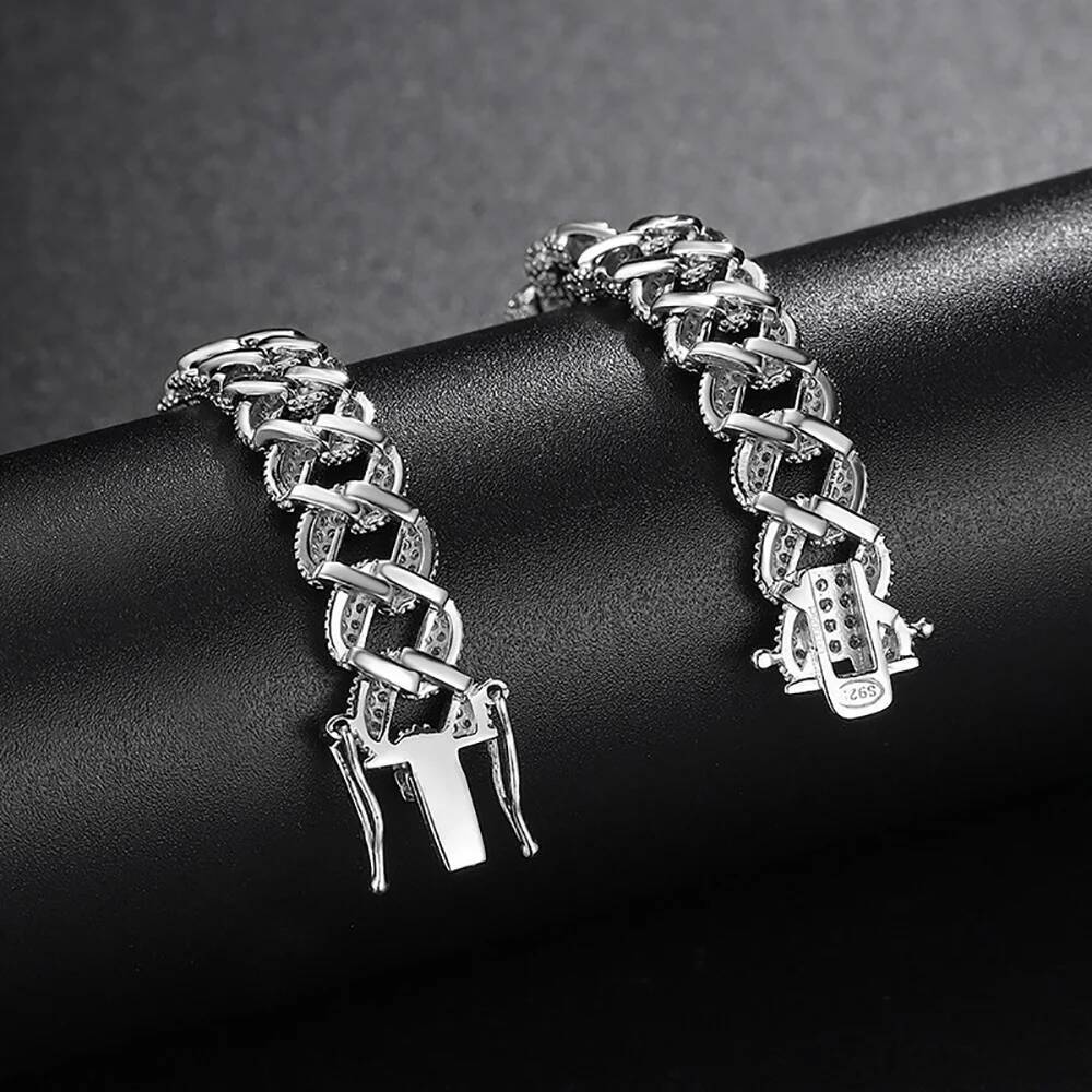Serenity 2 Row Moissanite Cuban Bracelet Women Men 100% S925 Sterling Silver Lab Diamond Bracelet Plated 18K Hand Chain Hip Hop