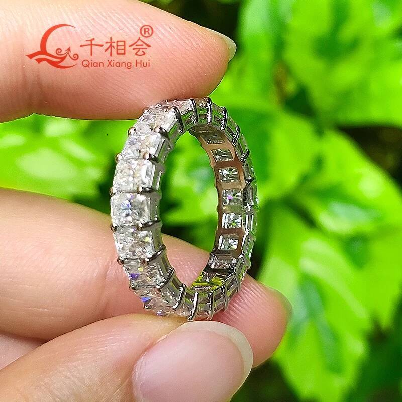 Radiant Cut White Moissanite 3x4 Eternity Band Ring 925 Sterling Silver Unisex Engagement Wedding Jewelry for Ladies And Men