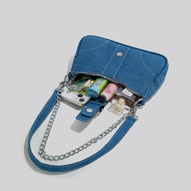 High-End Denim Canvas for Women New Trendy Shoulder Chain Crossbody Small Square Bag