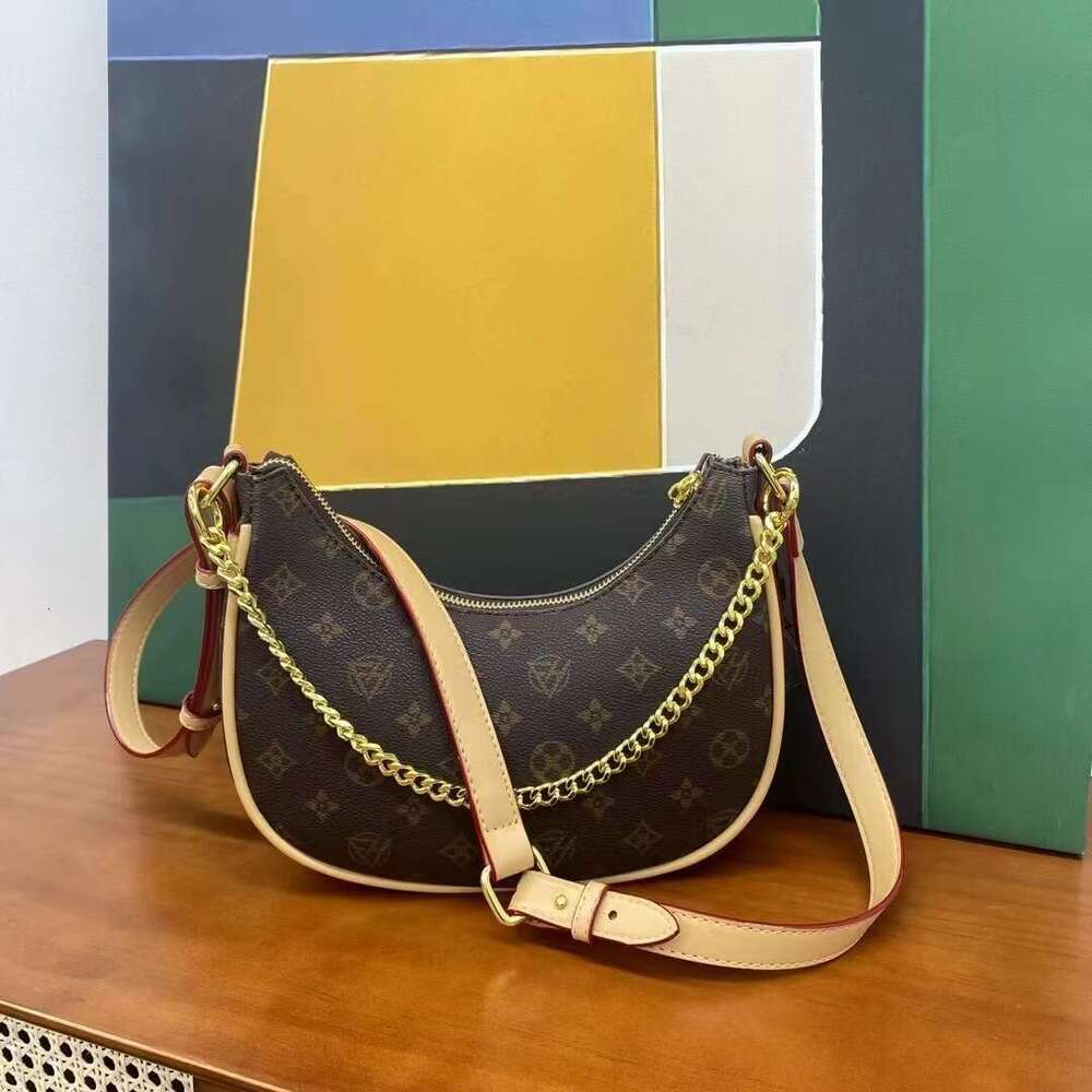 DHessentials Fashion Moon Bag - Stylish Printed Tote with Chain Strap, Retro Korean Shoulder Bag for Women (Brown/Beige)