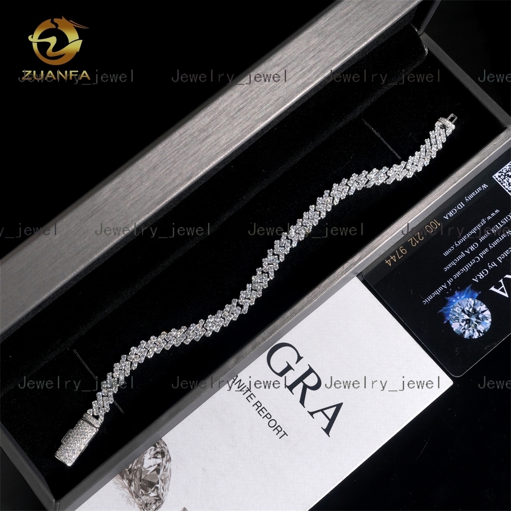 7mm 1Row High Quality Moissanite Diamond Hip Hop Bracelet 925 Silver Iced Out Cuban Link Bracelet With GRA Certificate