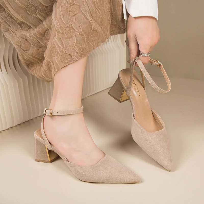 Summer New Pointed Fashion One Line Buckle Style Shallow Mouth Sandals Womens Comfortable Banquet Shoes High Heel Pumps W250814
