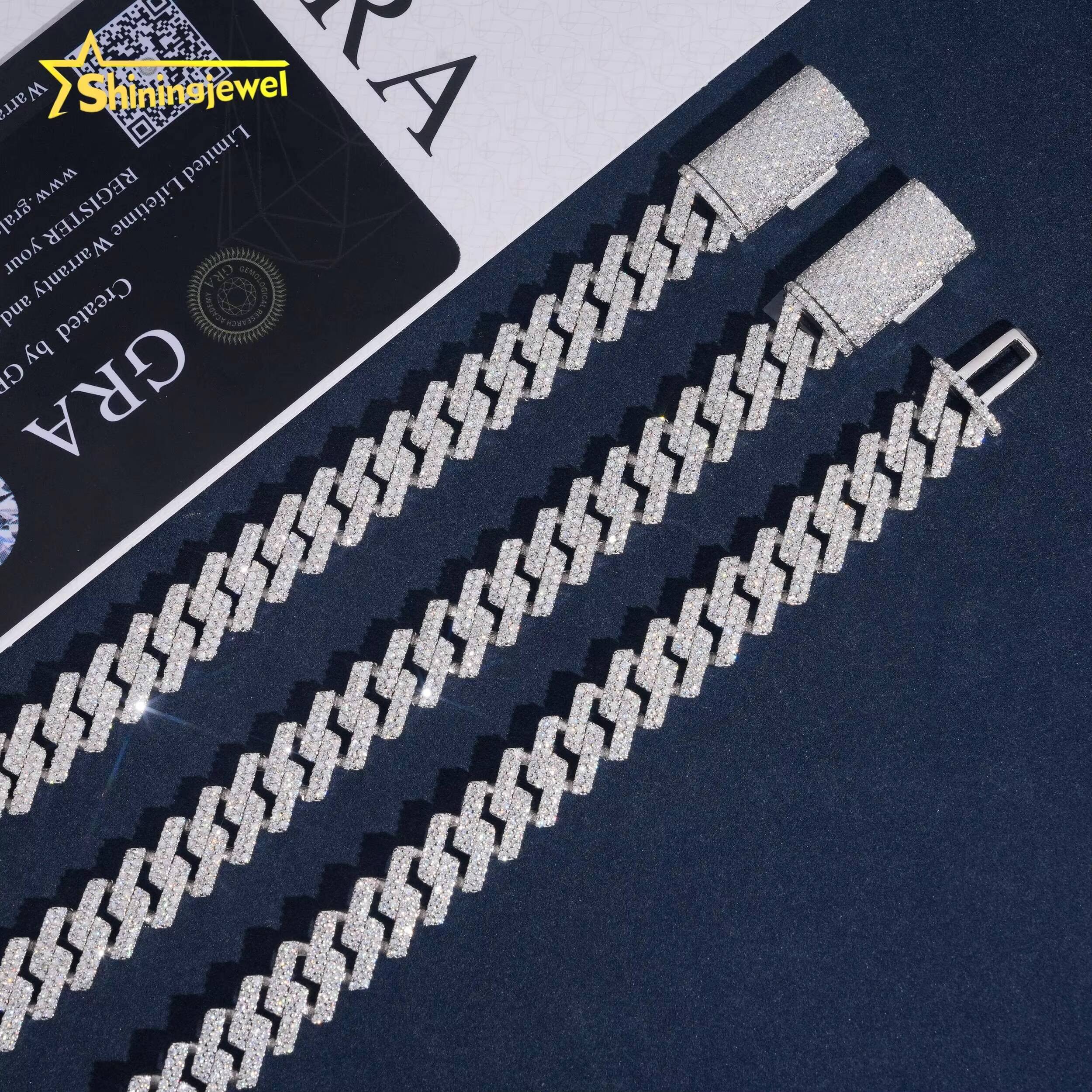 Classic 2 Rows Solid 925 Silver Cuban Chains Moissanite 10mm Hip Hop Jewelry Iced Out Cuban Link Chain Pass Tester