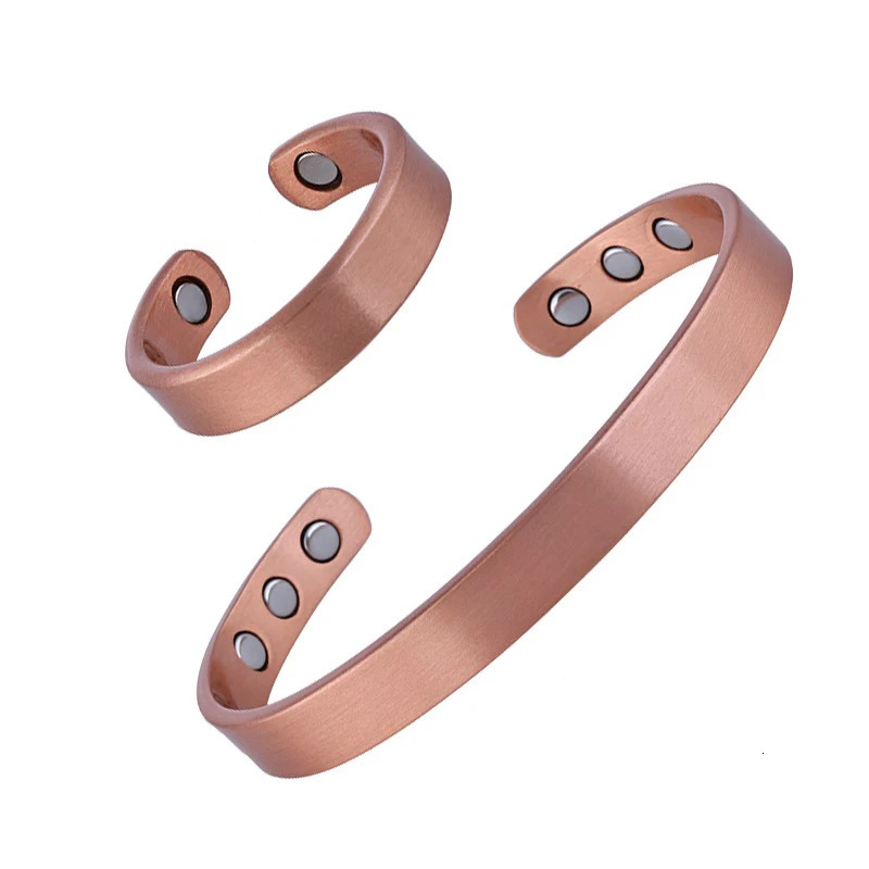 Simple Jewelry Set Pure Copper Bracelet Rings Cuff Magnetic Bangles For Women Men Arthritis Health Solid Copper Jewelry 250812