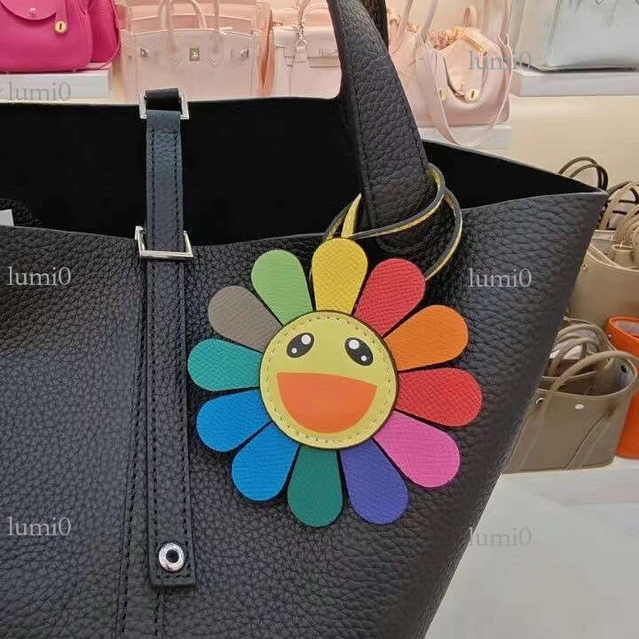 New Rainbow Smiley Sunflower Leather Bag Pendant Cute Colorful Flower Car Interior Hanging Decoration