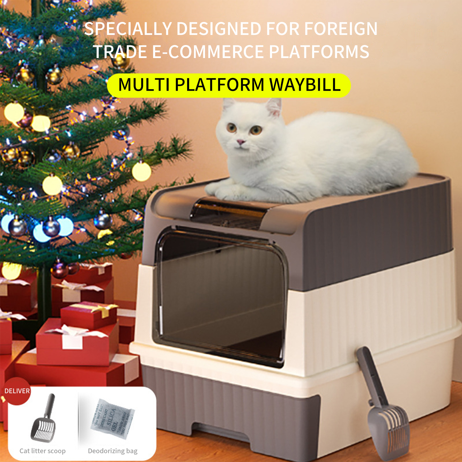 Cross border dropshipping oversized drawer style cat litter box, fully enclosed, UV resistant, cat toilet pet supplies