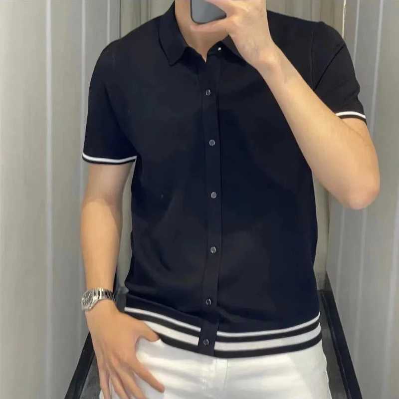 Luxury Fashion Korean Summer Polo Shirts Short Sleeve Patchwork Striped Men Turn-down Collar Slim Thin Paneled All-match Tops XJ250804