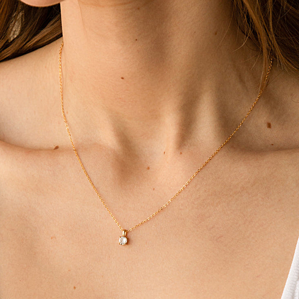 Sterling Sier Four-Prong Round Zircon High-End Light Minimalist Necklace Ins Exquisite Simple Collarbone Chain Jewelry for Women