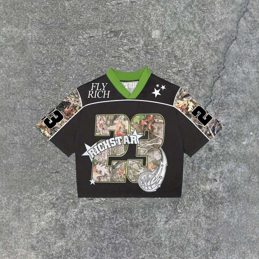 Y2K Jersey Hot Girl Street Loose V-Neck Short Sleeve T-Shirt Printed Top