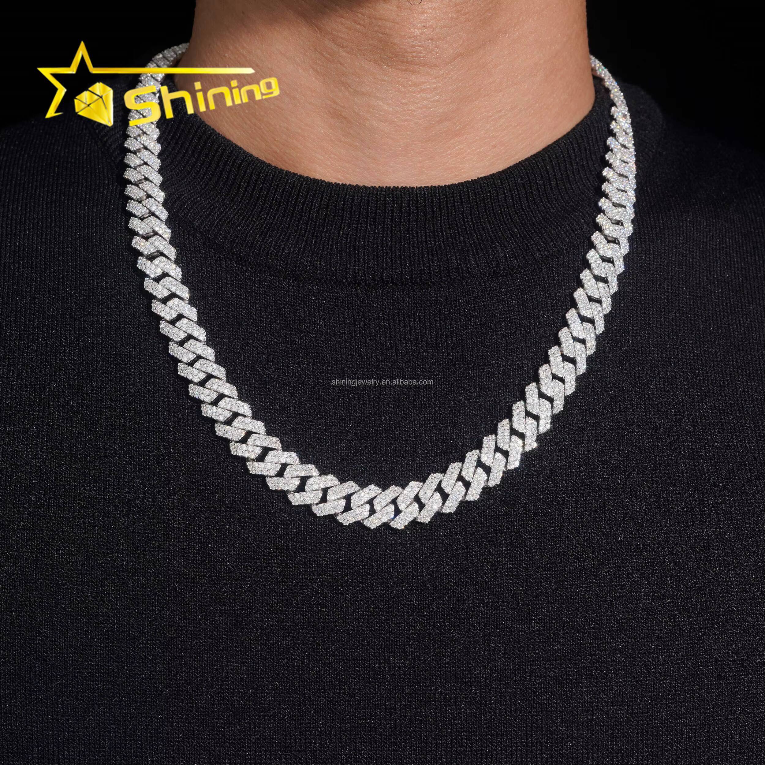 New Design Fashion Jewelry GRA Certificate 12mm Two Row Stone Iced Out Moissanite Diamond S925 Sterling Silver Miami Cuban Link