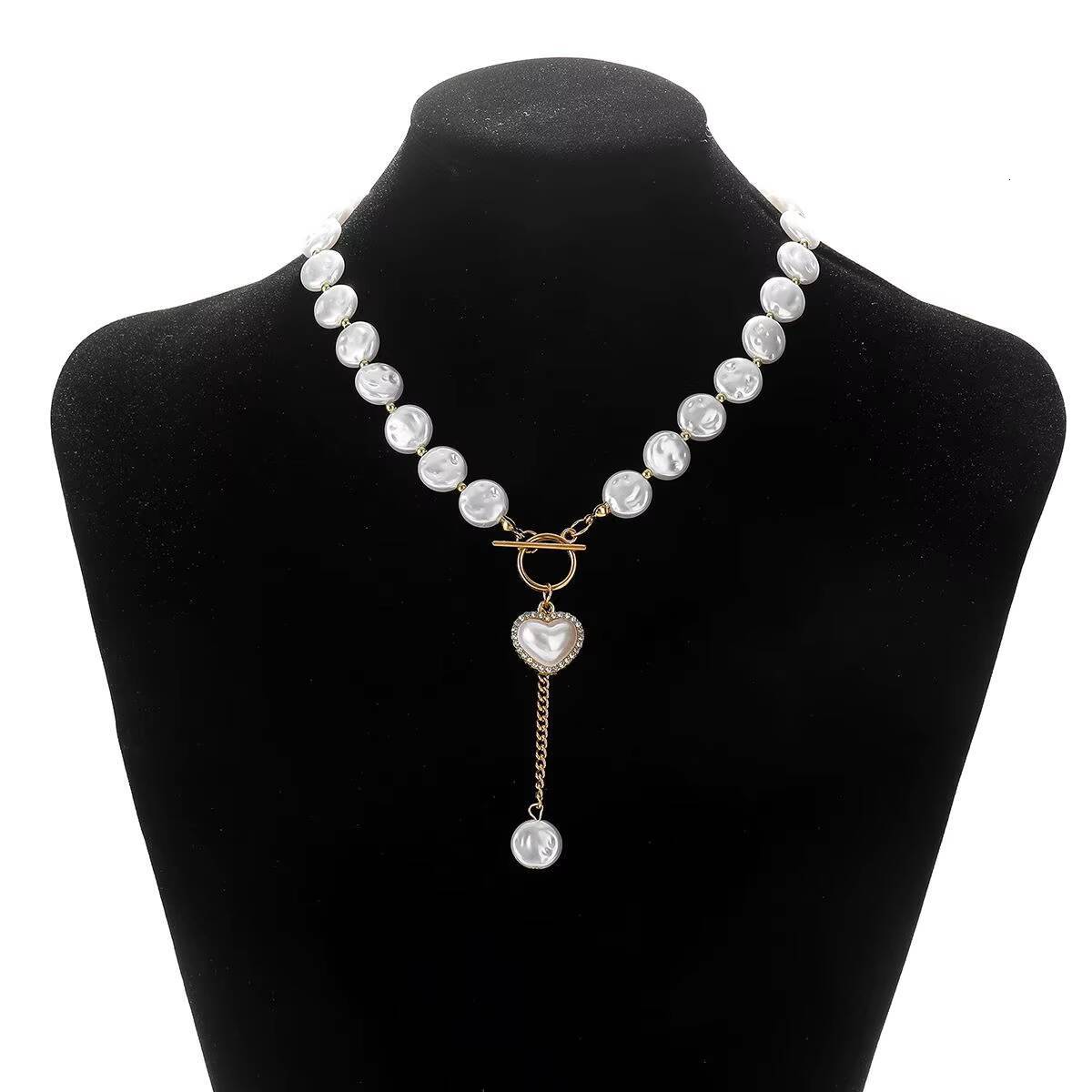 Single Layer Baroque Imitation Pearl Choker Necklace Heart Pendant Cross-border Buddhist Jewelry Set